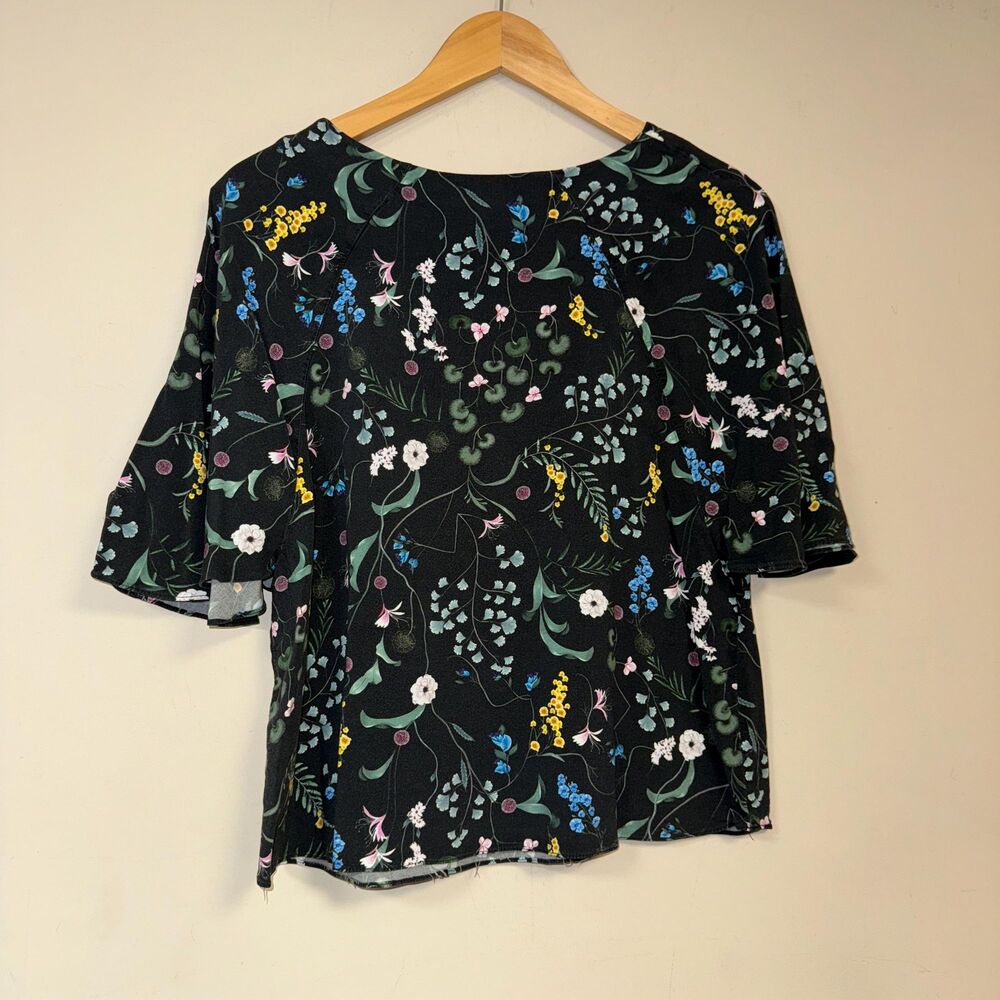 Anna Glover H&M Black Floral Blouse Women's 6 Casual 3/4 Sleeve Soft Shirt Top - Picture 2 of 5